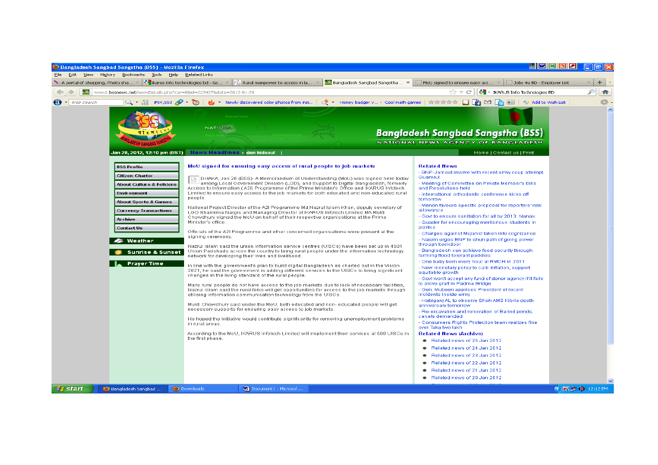 BSS report from 26 January 2012